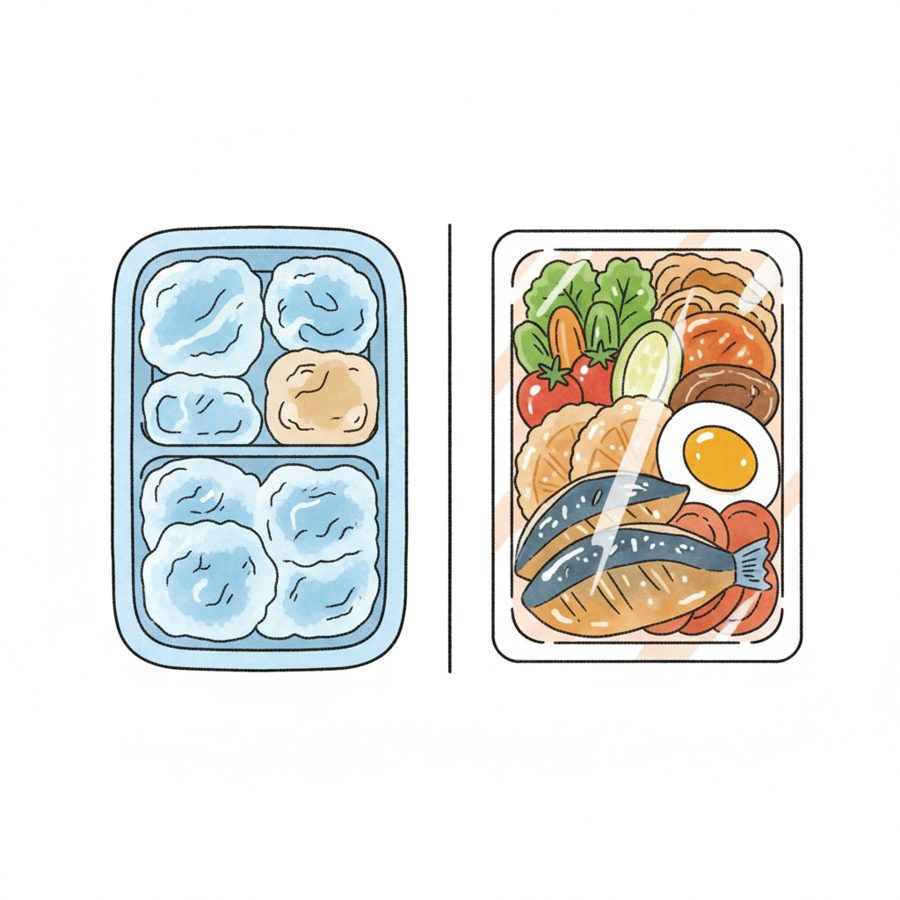 冷凍宅配食と冷蔵で届くツクリオの比較イメージ